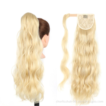 Hot Sale Product Top Quality 24 Inch Natural Color Water Wave Wrap Around Ponytail Attachment Perruque Synthetic Hair Extension